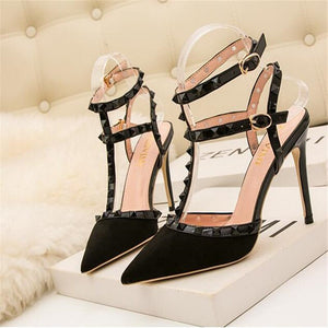 10CM PUMPS 2020 Sexy slim stiletto nightclub women's shoes high-heeled shallow mouth pointed hollow rivet Roman sandals