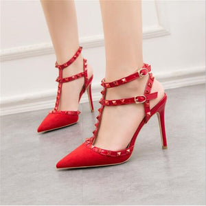 10CM PUMPS 2020 Sexy slim stiletto nightclub women's shoes high-heeled shallow mouth pointed hollow rivet Roman sandals