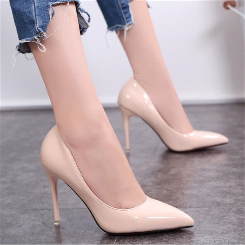 2020 Black Red Heel Shoes Women High Heels Faux PU Stiletto Sexy Heels Pumps Pointed Toe Wedding Shoes For Woman