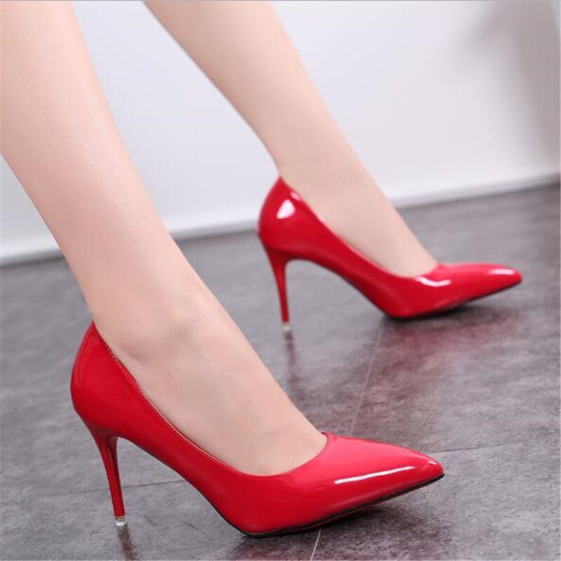 2020 Black Red Heel Shoes Women High Heels Faux PU Stiletto Sexy Heels Pumps Pointed Toe Wedding Shoes For Woman