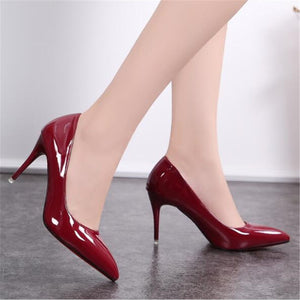 2020 Black Red Heel Shoes Women High Heels Faux PU Stiletto Sexy Heels Pumps Pointed Toe Wedding Shoes For Woman