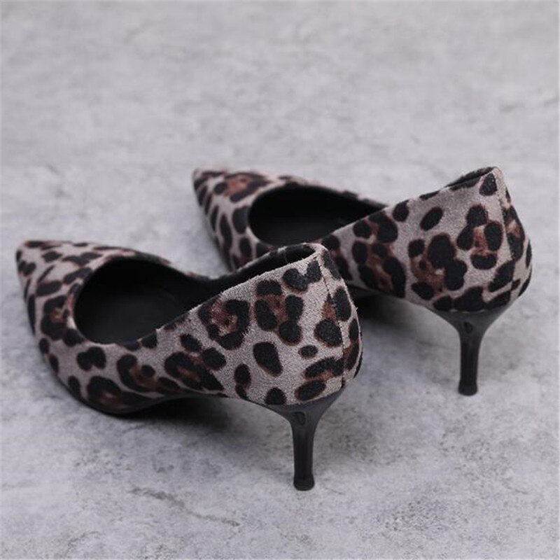 2020 Spring New pointy Temperament Versatile With Sexy Leopard Print Comfortable Suede Single High Heels Sex Shoes