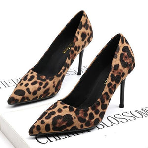 2020 Spring New pointy Temperament Versatile With Sexy Leopard Print Comfortable Suede Single High Heels Sex Shoes