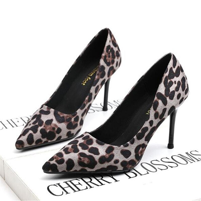 2020 Spring New pointy Temperament Versatile With Sexy Leopard Print Comfortable Suede Single High Heels Sex Shoes