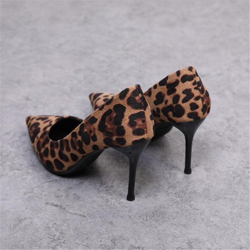 2020 Spring New pointy Temperament Versatile With Sexy Leopard Print Comfortable Suede Single High Heels Sex Shoes