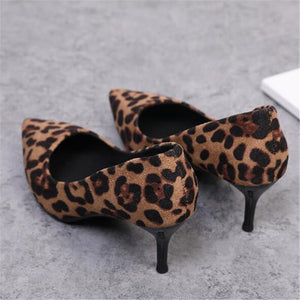 2020 Spring New pointy Temperament Versatile With Sexy Leopard Print Comfortable Suede Single High Heels Sex Shoes