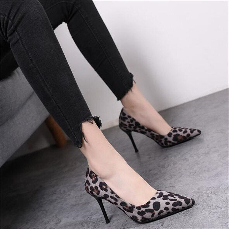 2020 Spring New pointy Temperament Versatile With Sexy Leopard Print Comfortable Suede Single High Heels Sex Shoes