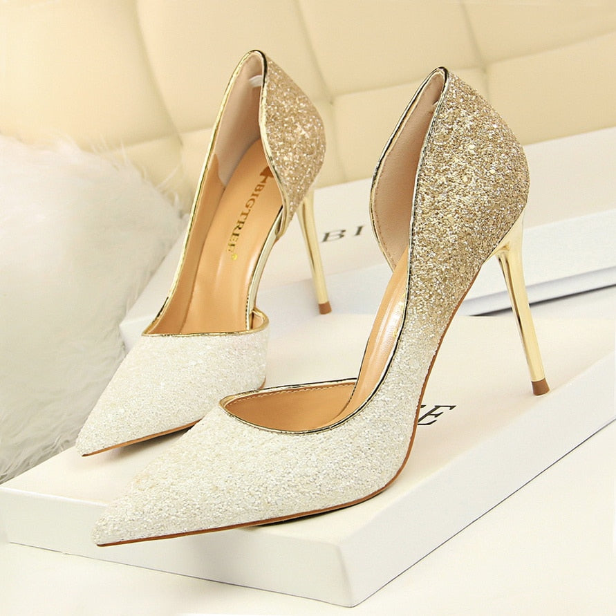 2020 Woman 9cm Glitter High Heels Sequins Scarpins Pumps Female Silver Gold Escarpins Lady Party Wedding Scarpins Talons Shoes