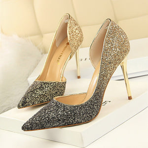 2020 Woman 9cm Glitter High Heels Sequins Scarpins Pumps Female Silver Gold Escarpins Lady Party Wedding Scarpins Talons Shoes