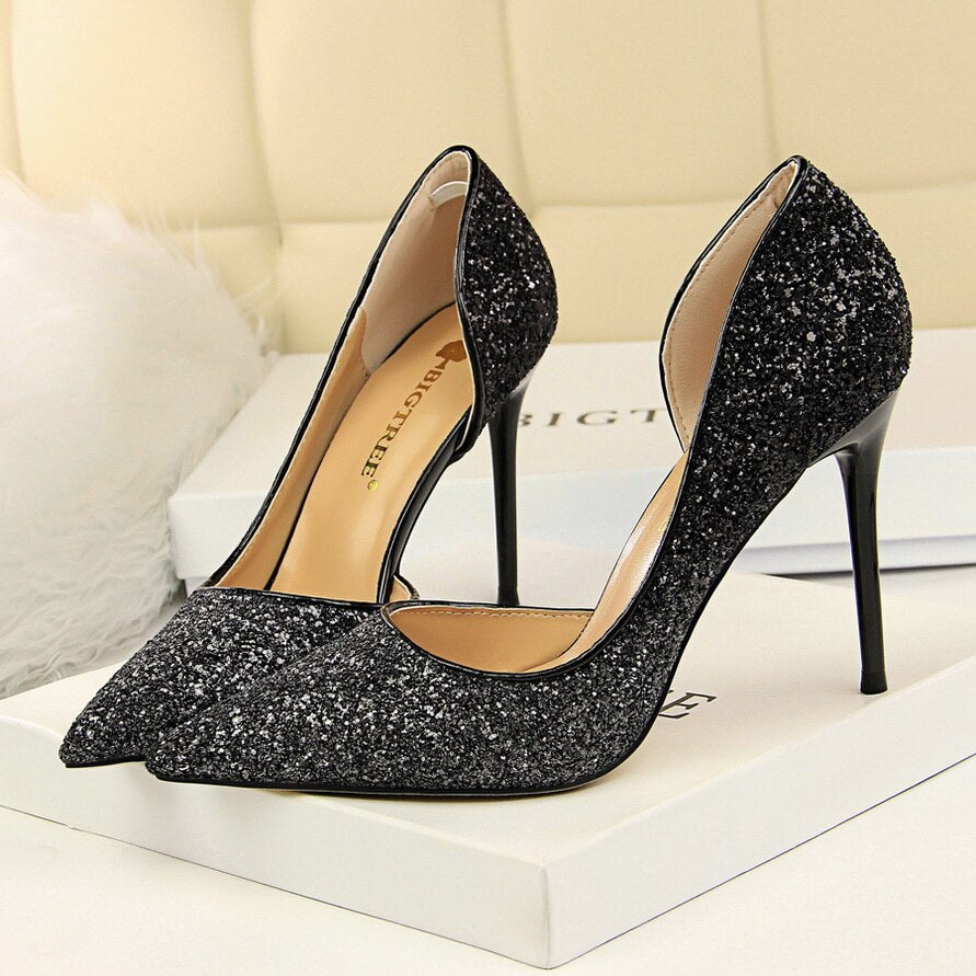 2020 Woman 9cm Glitter High Heels Sequins Scarpins Pumps Female Silver Gold Escarpins Lady Party Wedding Scarpins Talons Shoes