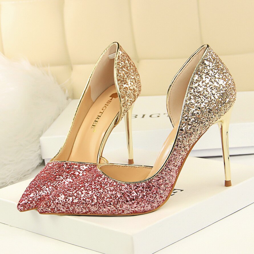 2020 Woman 9cm Glitter High Heels Sequins Scarpins Pumps Female Silver Gold Escarpins Lady Party Wedding Scarpins Talons Shoes