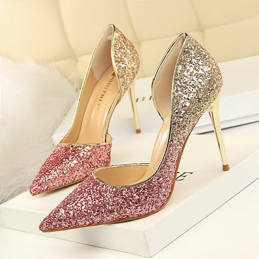 2020 Woman 9cm Glitter High Heels Sequins Scarpins Pumps Female Silver Gold Escarpins Lady Party Wedding Scarpins Talons Shoes