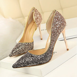 2020 Woman 9cm Glitter High Heels Sequins Scarpins Pumps Female Silver Gold Escarpins Lady Party Wedding Scarpins Talons Shoes