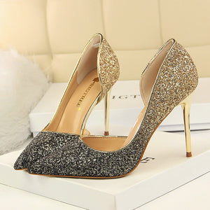 2020 Woman 9cm Glitter High Heels Sequins Scarpins Pumps Female Silver Gold Escarpins Lady Party Wedding Scarpins Talons Shoes