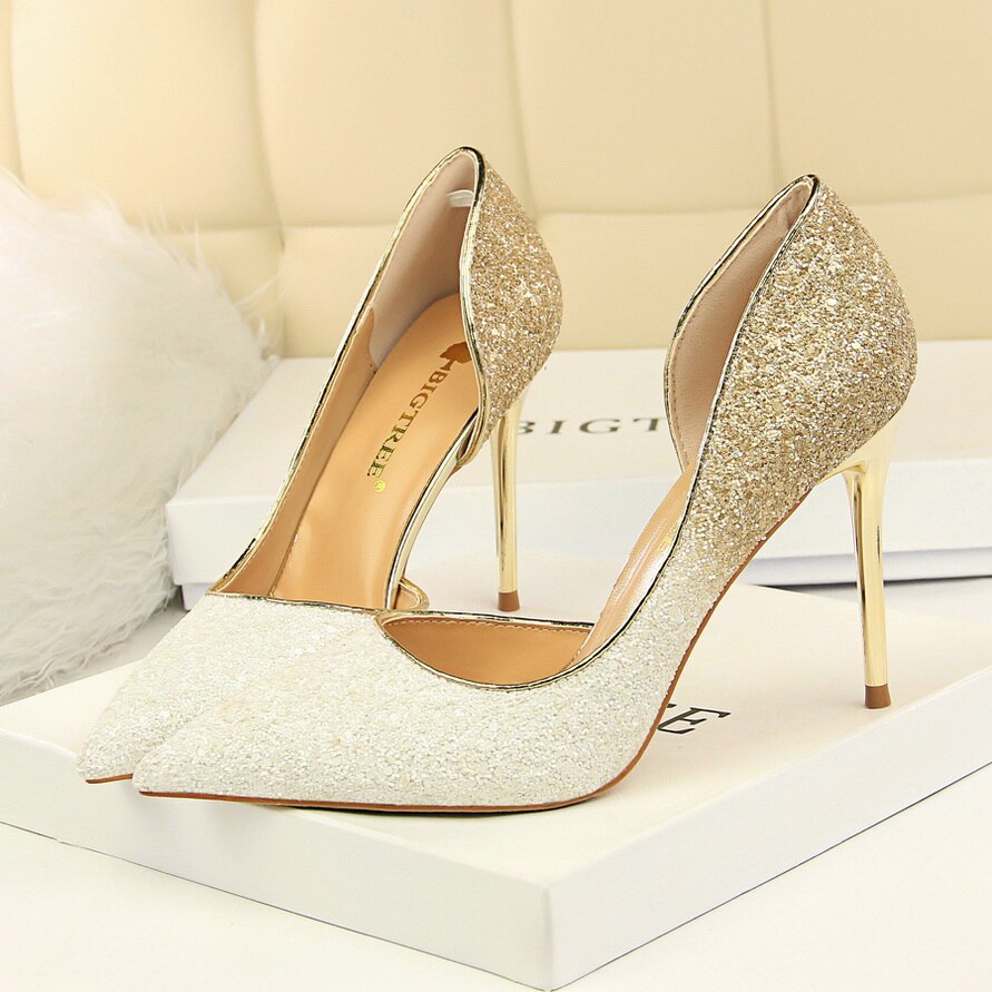 2020 Woman 9cm Glitter High Heels Sequins Scarpins Pumps Female Silver Gold Escarpins Lady Party Wedding Scarpins Talons Shoes