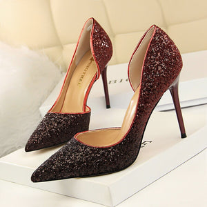 2020 Woman 9cm Glitter High Heels Sequins Scarpins Pumps Female Silver Gold Escarpins Lady Party Wedding Scarpins Talons Shoes