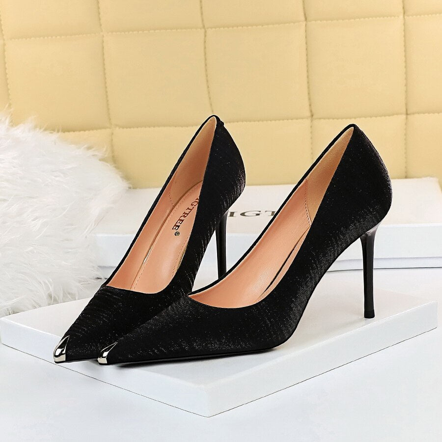 2021 Luxury Women 10cm High Heels Valentine Royal Blue Red Pumps Female Satin Stiletto Cap Toe Heels Tacones Fetish Silk Shoes