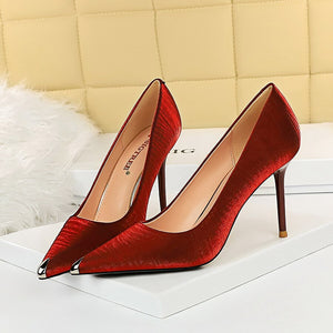 2021 Luxury Women 10cm High Heels Valentine Royal Blue Red Pumps Female Satin Stiletto Cap Toe Heels Tacones Fetish Silk Shoes