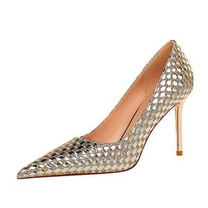 Bigtree New Spring Design Pointed Toe Glitter Bling Sequins Banquet Women Stiletto Heel Shoes Gold Sexy Ladies High heels