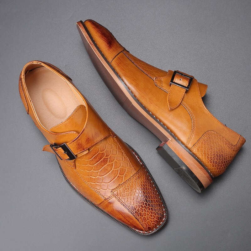 Dudeli Crocodile Pattern Fashion Men Business Dress Shoes Pointed Toe Buckle Formal Shoes Big Size Male Party Wedding Footwear