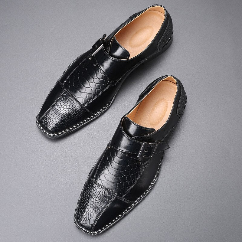 Dudeli Crocodile Pattern Fashion Men Business Dress Shoes Pointed Toe Buckle Formal Shoes Big Size Male Party Wedding Footwear