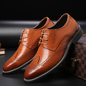 Men Oxford Genuine Leather Dress Shoes Brogue Lace Up Flats Male Casual Shoes Black Brown Size 38-47