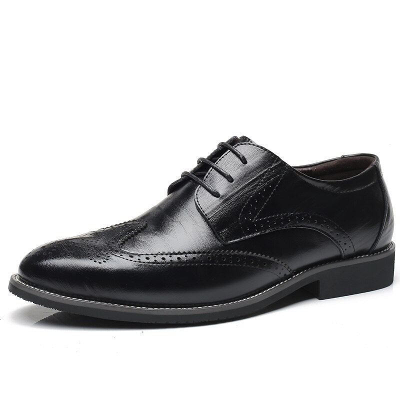 Men Oxford Genuine Leather Dress Shoes Brogue Lace Up Flats Male Casual Shoes Black Brown Size 38-47