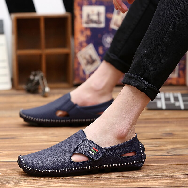 Men Shoes Casual Genuine Leather Mens Loafers Moccasins Handmade Slip On Boat Shoes Classical Homme Oversized H338 Zapatos