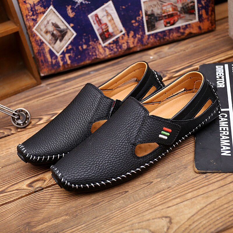 Men Shoes Casual Genuine Leather Mens Loafers Moccasins Handmade Slip On Boat Shoes Classical Homme Oversized H338 Zapatos