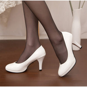 New Women High Heels Patent Leather Pumps Dress Shoes Shallow Slip On Round Toe Female Sweet Wedding Party Fashion Shoes Ladies