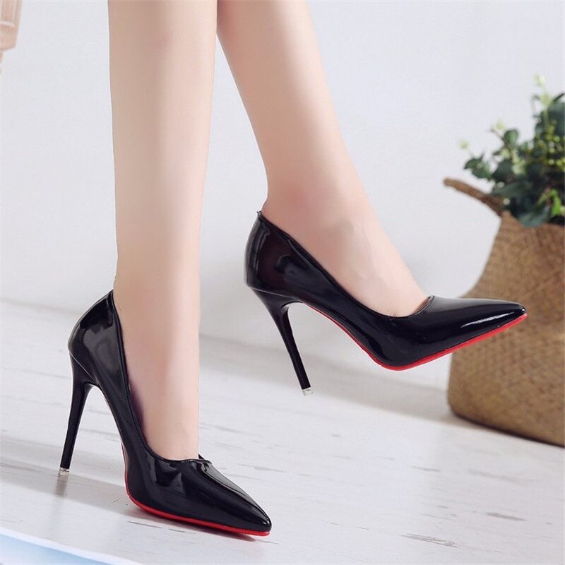 Plus Size OL Office Lady Shoes Patent leather High Heels Woman Shoes Pointed Toe Dress Shoes Basic Pumps Women Boat zapatos muje