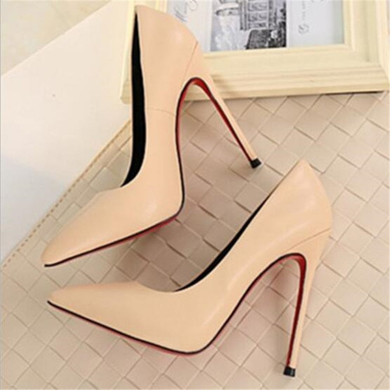 Shoes Woman High Heels Pumps 12cm Tacones Pointed Toe Stilettos Talon Femme Sexy Ladies Wedding Shoes Black Heels Big Size