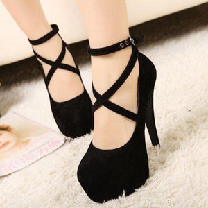 Shoes Woman Pumps Cross-tied Ankle Strap Wedding Party Shoes Platform Dress Women Shoes High Heels Suede Ladies Shoes Plus Size