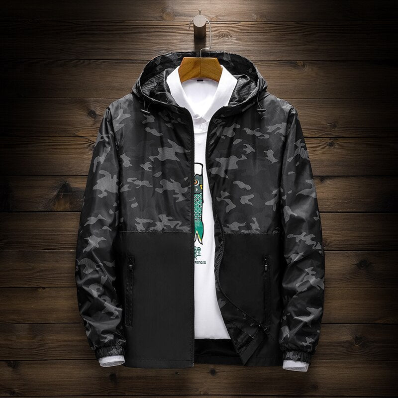 Windbreaker jacket men's fashion hooded sporting  jacket spring and autumn waterproof camouflage military casual jacket man