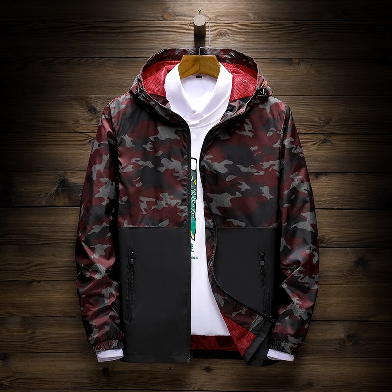 Windbreaker jacket men's fashion hooded sporting  jacket spring and autumn waterproof camouflage military casual jacket man