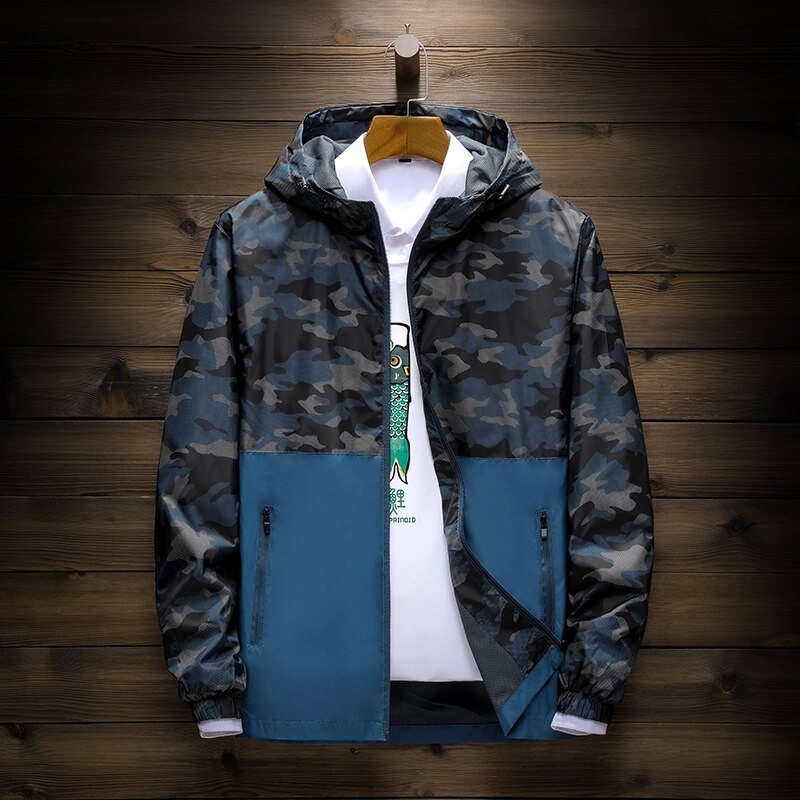 Windbreaker jacket men's fashion hooded sporting  jacket spring and autumn waterproof camouflage military casual jacket man