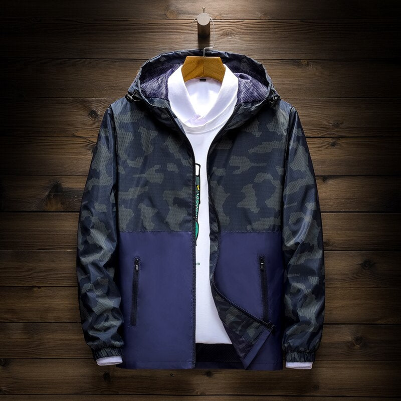 Windbreaker jacket men's fashion hooded sporting  jacket spring and autumn waterproof camouflage military casual jacket man