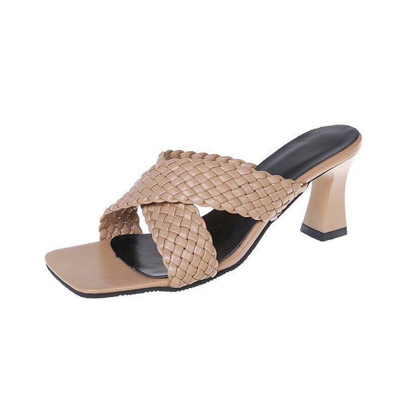 Women Slides High Heels Mules Fetish Summer Slip On Toe Sandals Low Heels Slippers Prom Stripper Sandles Shoes Plus Size 35-44