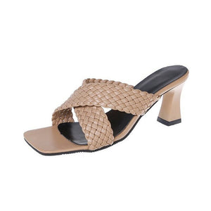 Women Slides High Heels Mules Fetish Summer Slip On Toe Sandals Low Heels Slippers Prom Stripper Sandles Shoes Plus Size 35-44