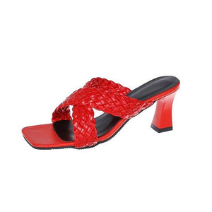 Women Slides High Heels Mules Fetish Summer Slip On Toe Sandals Low Heels Slippers Prom Stripper Sandles Shoes Plus Size 35-44